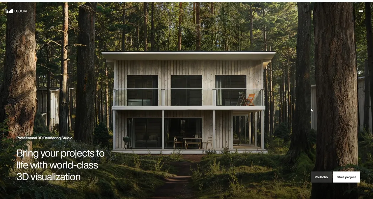 Bloom 3D Studio website homepage, a Brightwork project
