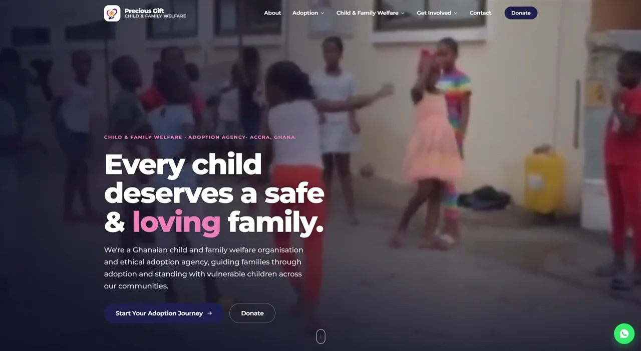 Precious Gift Adoption website homepage